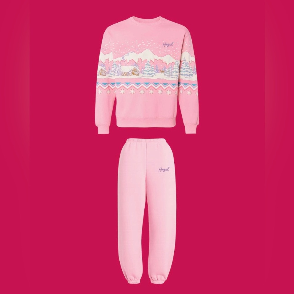 Hazel Boutique The HZL Pink Winter Wonderland Sweatpants - Picture 1 of 6